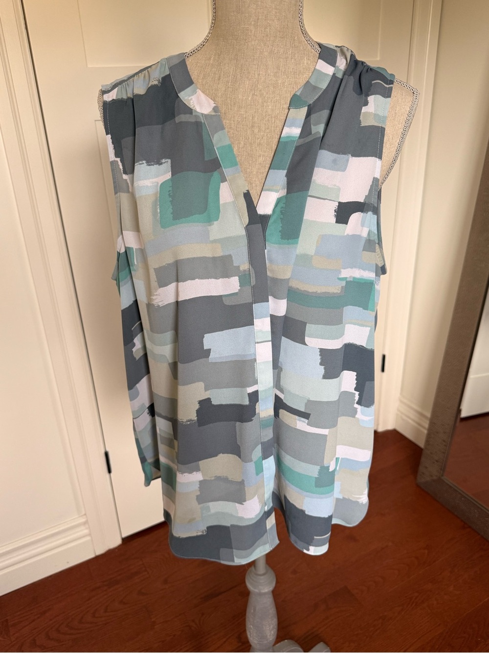 NYDJ Sleeveless V-Neck top with abstract camo print